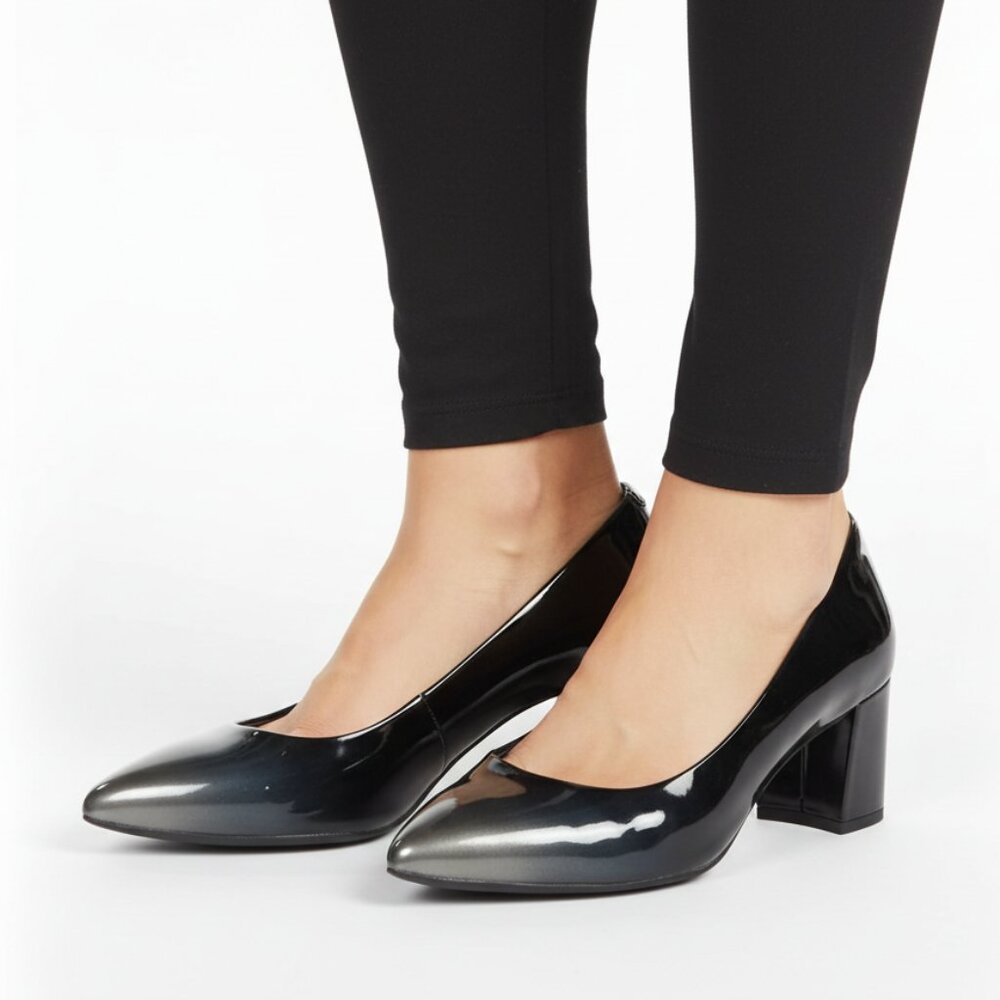Rockport Black Gradient Adelyn Patent Leather Block Heel Pump shoes 7